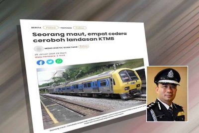 Laporan Sinar Harian berhubung insiden seorang maut manakala empat lagi cedera ceroboh landasan KTMB. Gambar kecil: Cha Hoong Fong
