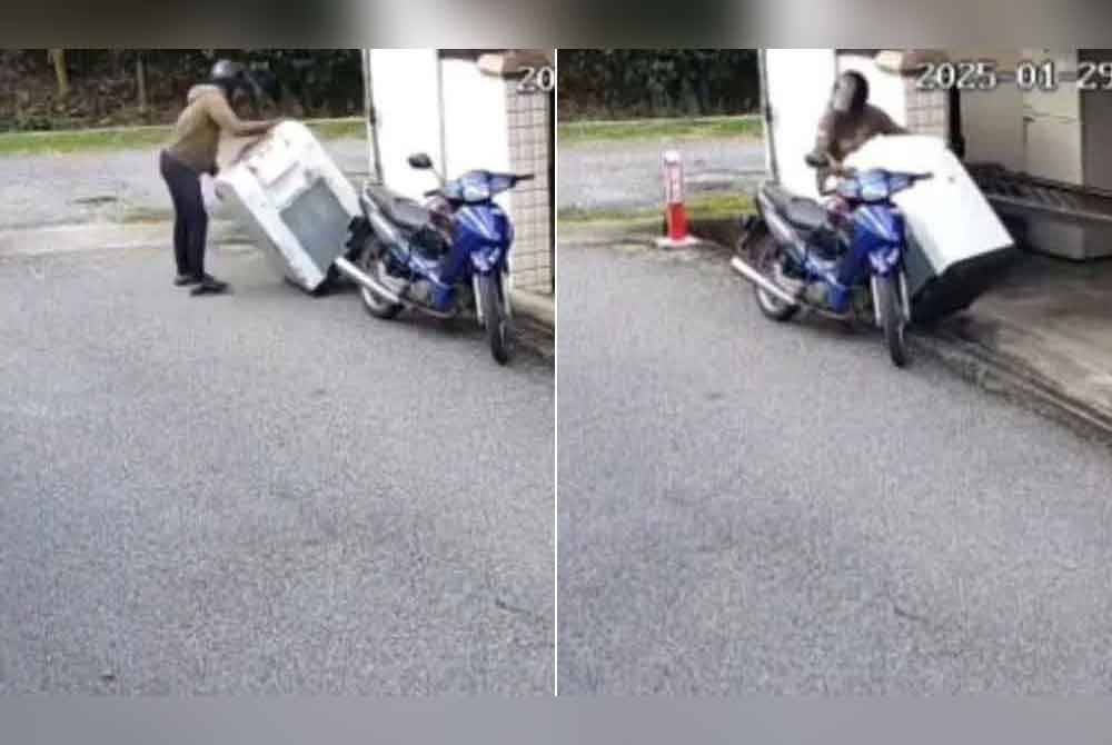 Tangkap layar rakaman CCTV yang tular dipercayai membabitkan cubaan mencuri mesin basuh di sebuah kediaman didakwa Taman Kuala Muda.