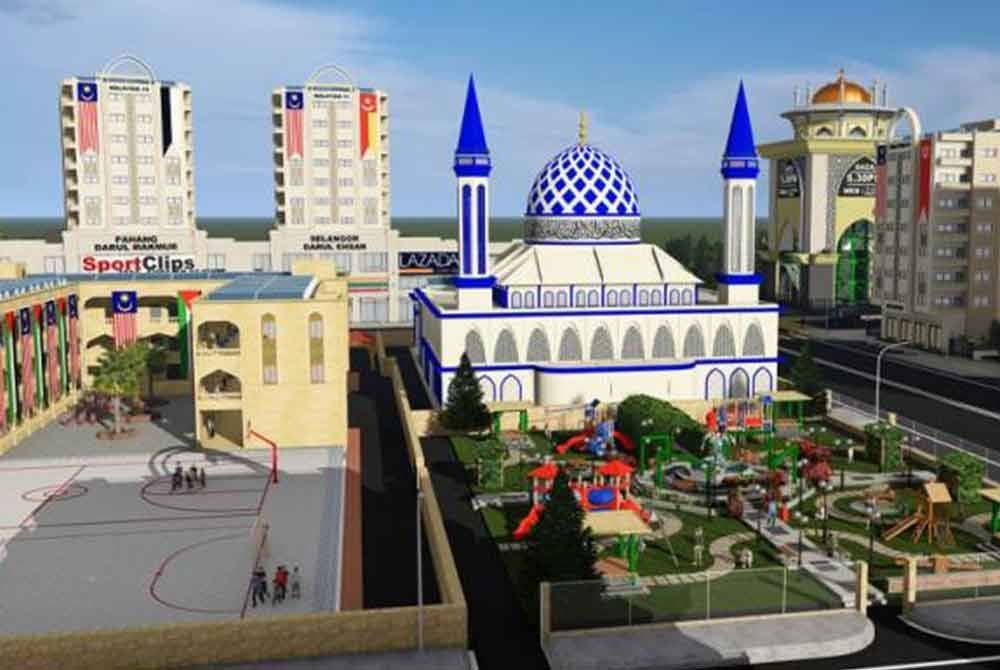 Imej lakaran Projek Bandar Wakaf dan Masjid Shah Alam yang akan dibina di Gaza.