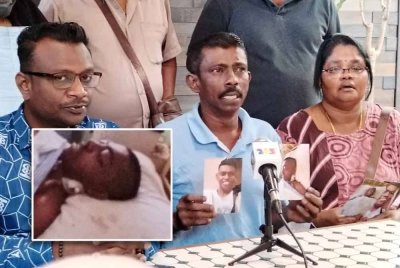 Pannir (tengah) menunjukkan gambar keadaan anaknya kepada pemberita pada Jumaat. Gambar kecil: Keadaan Jagdesshraj di hospital.