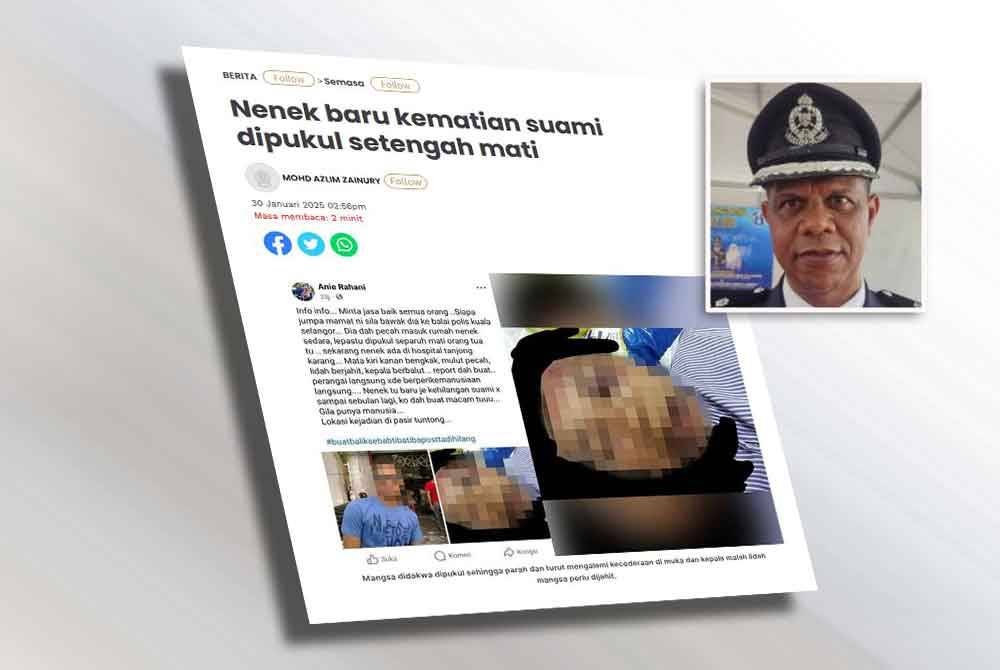 Laporan Sinar Harian berhubung kejadian nenek baru kematian suami dipukul setengah mati. Gambar kecil: Azharudin
