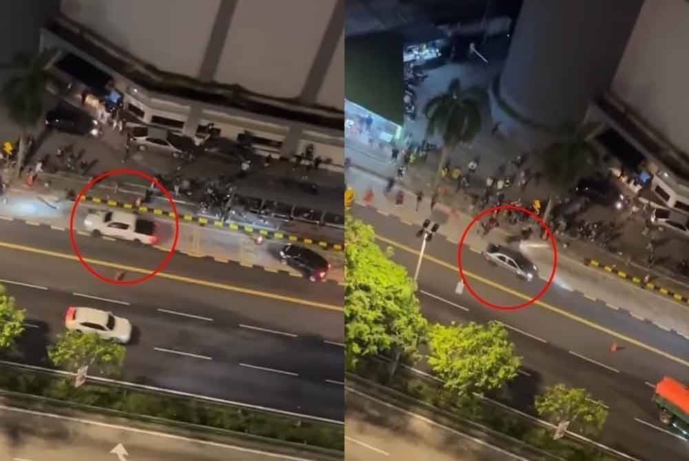 Tangkap layar video tular memaparkan kenderaan jenis Toyota Hilux dan Toyota Vios bertindak merempuh sekumpulan individu di Jalan Klang Lama.