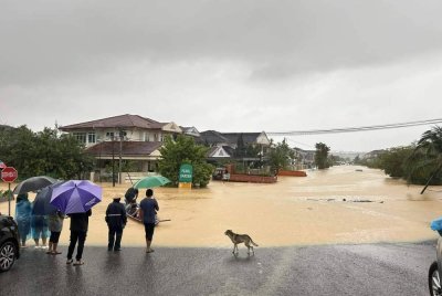 Keadaan banjir di kawasan perumahan Pearl Garden. Foto APM Bintulu