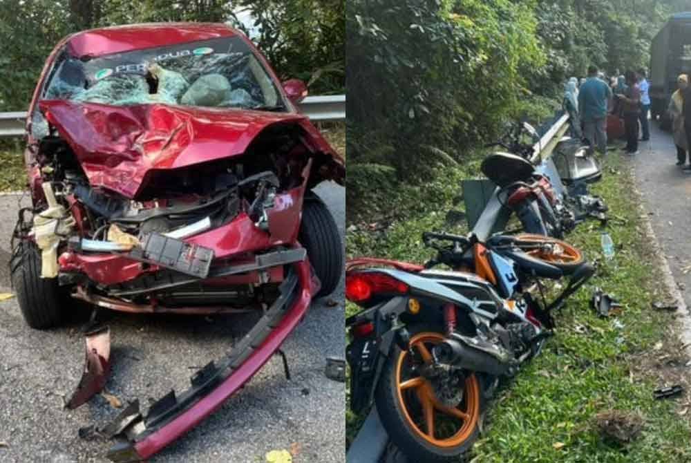Keadaan motosikal ditunggang Aysar Zahran Saiful Alimin selepas terbabit kemalangan.