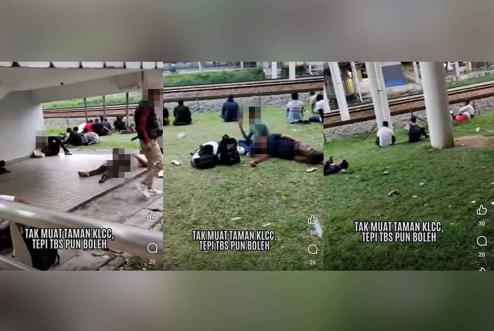 Klip video tular memaparkan warga asing duduk serta baring di kawasan berumput di sekitar kawasan TBS.