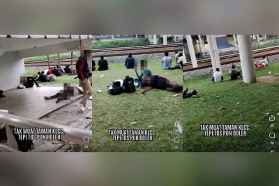 Klip video tular memaparkan warga asing duduk serta baring di kawasan berumput di sekitar kawasan TBS.