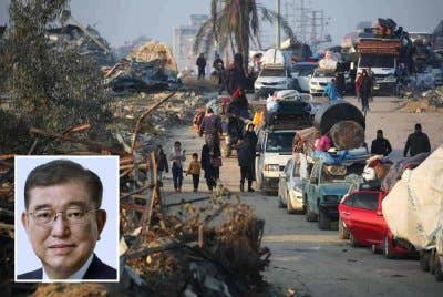 Kerajaan Jepun sedang mempertimbangkan untuk menawarkan bantuan perubatan di negara itu kepada penduduk Gaza. Foto AFP. Gambar kecil: Shigeru Ishiba