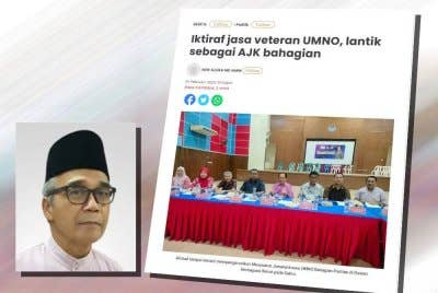Laporan Sinar Harian berhubung cadangan melantik veteran UMNO sebagai AJK bahagian. (Gambar kecil: Salamon Selamat)