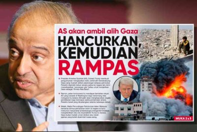 Laporan muka depan Sinar Harian berhubung hasrat Trump yang mahu mengambil alih Semenanjung Gaza selepas rakyat Palestin dipindahkan keluar ke negara lain.