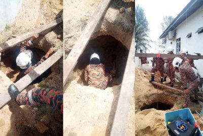 Kerja-kerja menyelamatkan mangsa tertimbus. Foto ihsan bomba