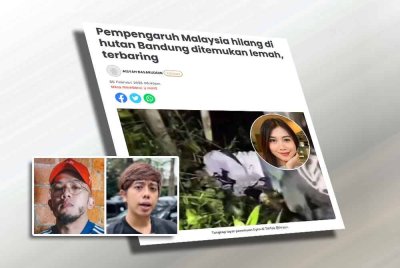 Laporan Sinar Harian mengenai pempengaruh media sosial yang dilaporkan hilang sejak tiga hari lalu di dalam hutan di Bandung, Indonesia. Gambar kecil: Caprice dan Ammar Nazhan