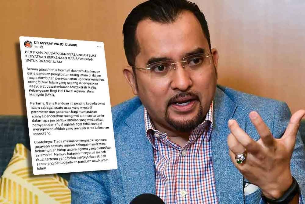 Asyraf Wajdi. Gambar kecil: Kenyataan Asyraf Wajdi di Facebook pada Jumaat.