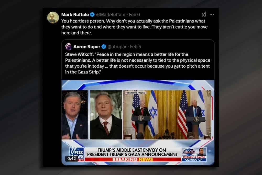 Hantaran Mark Ruffalo di akaun X.