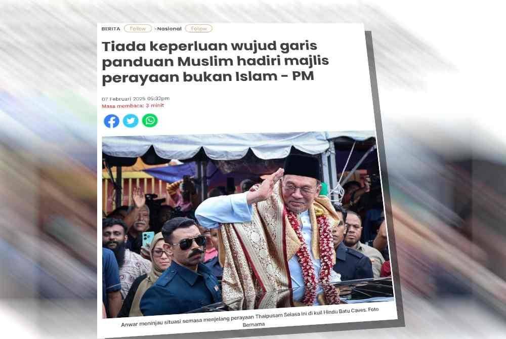Laporan Sinar Harian mengenai kenyataan Anwar bahawa tiada keperluan wujud garis panduan Muslim hadiri perayaan bukan Islam.