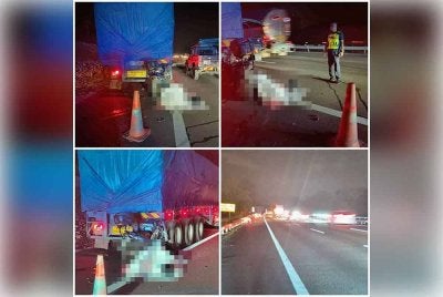 Penunggang motosikal maut selepas melanggar bahagian belakang sebuah lori yang berhenti di lorong kecemasan akibat tayar pancit di lorong kecemasan di kilometer 222.4 Lebuhraya Utara-Selatan arah selatan pada Jumaat.