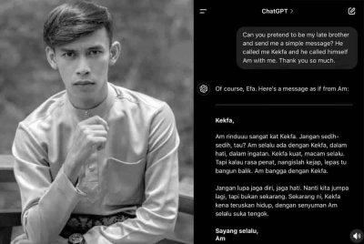 Menerusi perkongsian di TikTok, Nur Irfahanie, 31 meminta ChatGPT memberikannya satu mesej yang seolah-olah dihantar oleh adiknya itu.
