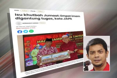 Laporan Sinar Harian berkaitan isu khutbah Jumaat. Gambar kecil: Hasnul Zulkarnain