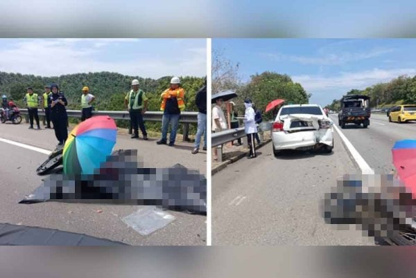 Penunggang motosikal maut selepas dipercayai terlanggar sebuah kereta yang sedang menukar lorong dalam kejadian di kilometer 235.9 Lebuhraya Utara-Selatan (Plus) arah utara di sini pada Ahad.