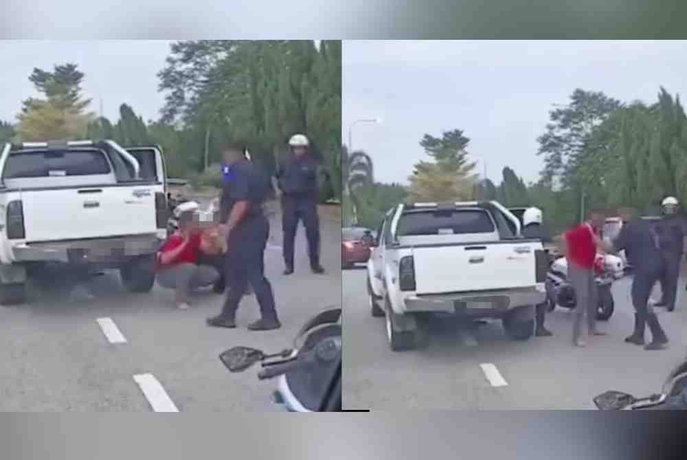 Kejadian itu tular di media sosial memaparkan suspek bersama seorang wanita diarah keluar dari Toyota Hilux sebelum ditahan tiga anggota polis.
