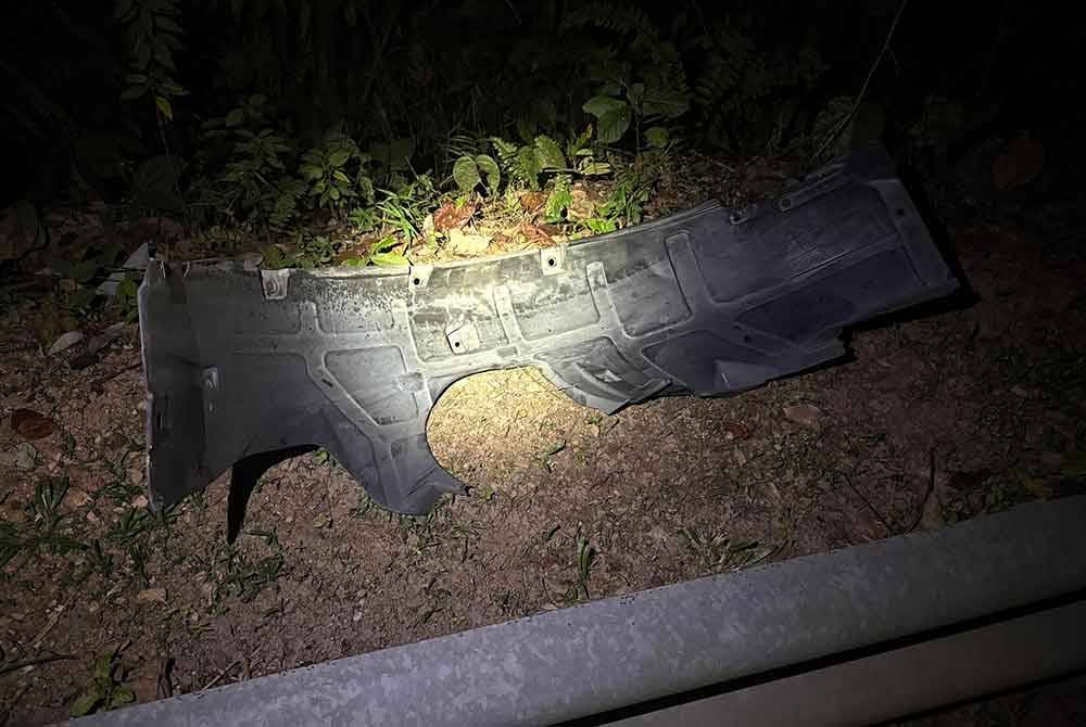 Bahagian kenderaan yang ditemui di lokasi harimau kumbang ditemui mati. Foto: Perhilitan Negeri Sembilan