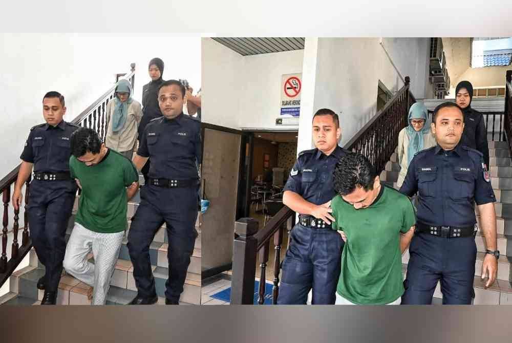 Mohamed Amirul (depan, tengah) dan Fatimah (belakang) dipenjara 44 hari dan denda RM2,000 di Mahkamah Majistret Melaka pada Selasa.