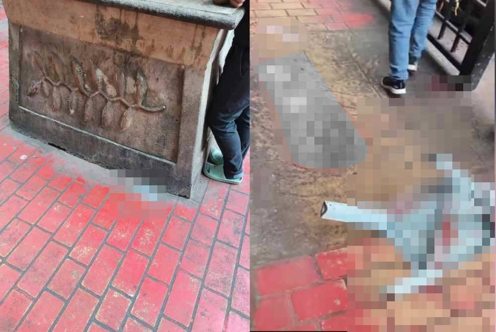 Gambar tular menunjukkan pisau pemotong daging dan tompokan darah di lokasi kejadian.