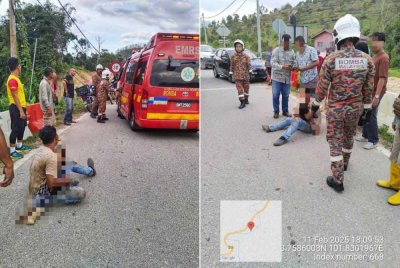 Seorang bapa memangku dan memeluk erat anaknya yang disahkan meninggal dunia di tempat kejadian. - Foto: PDRM