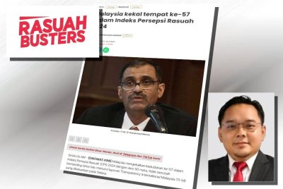 Laporan Transparency International Malaysia (TI-M) pada Selasa, Malaysia mengekalkan kedudukan ke-57 dalam CPI 2024 dengan skor 50 mata. (Gambar kecil: Ahmad Fahmi)