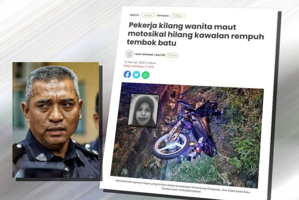Laporan Sinar Harian berhubung kemalangan membabitkan pekerja kilang wanita yang maut selepas motosikal hilang kawalan rempuh tembok batu. (Gambar kecil: Ashari)