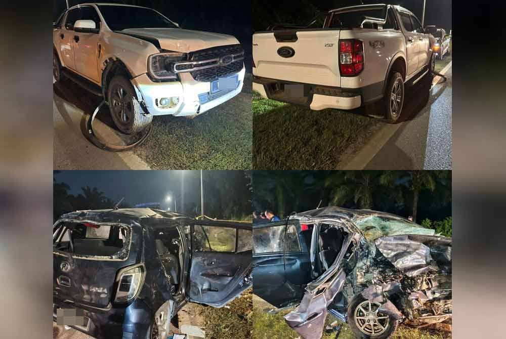 Keadaan kenderaan yang terbabit nahas di Kilometer 6 Jalan Bahau-Rompin. Foto: Ihsan polis