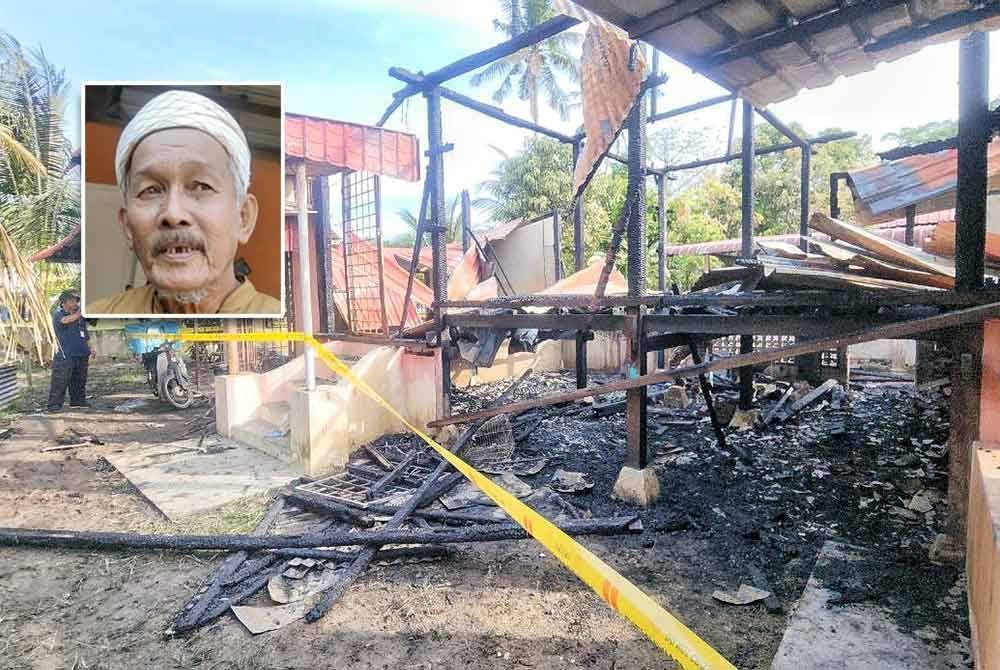 Kebakaran rumah yang mengorbankan lima beranak termasuk tiga kanak-kanak di Kampung Berangan Enam, Umbai di sini pada awal pagi Khamis. Gambar kecil: Abdul Kahar