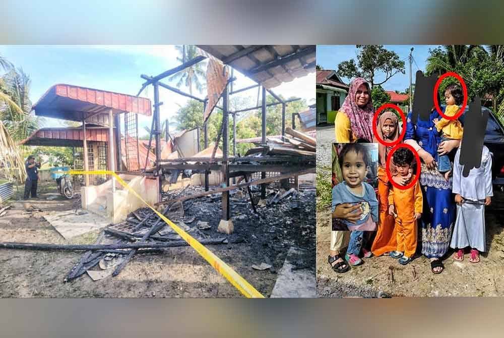 Gambar kenangan Allahyarham, Laila Fathinah (kiri) bersama empat anaknya yang rentung dalam kebakaran di Kampung Berangan Enam, Umbai, pada awal pagi Khamis.