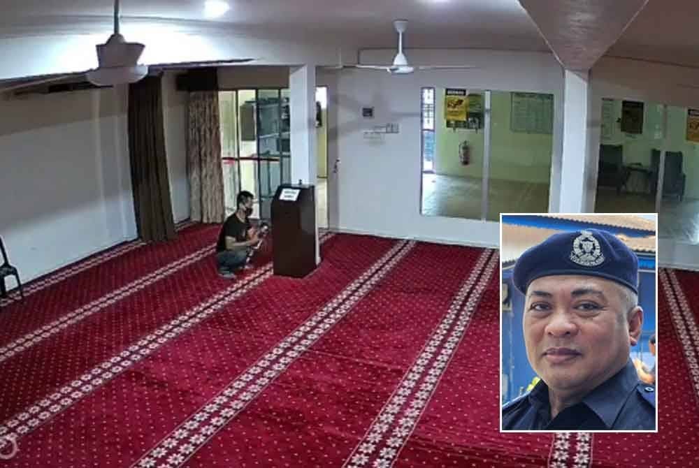 Tangkap layar rakaman CCTV menunjukkan tindakan lelaki mencuri wang tabung surau di Ipoh. Gambar kecil: Abang Zainal Abidin