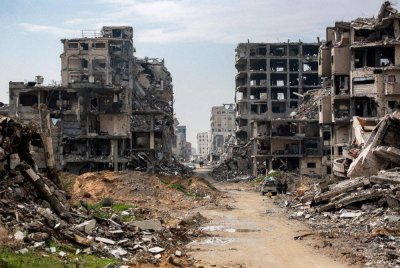 Bangunan musnah di barat Beith Lahia di utara Genting Gaza. Foto AFP