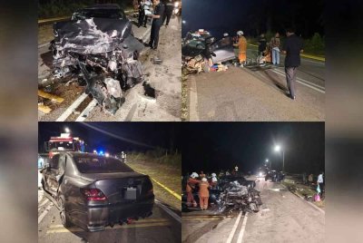 Keadaan kenderaan yang terbabit nahas di Kilometer 6 Jalan Bahau-Rompin. Foto: Ihsan polis
