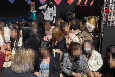 Antara wanita warga asing yang ditahan JIM Kuala Lumpur di sebuah pusat hiburan di ibu negara pada Khamis.