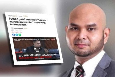 Laporan Sinar Harian berhubung syor ahli Parlimen PH bagi mewujudkan menteri hal ehwal bukan Islam. Gambar kanan: Muhamad Hisham Marzuki
