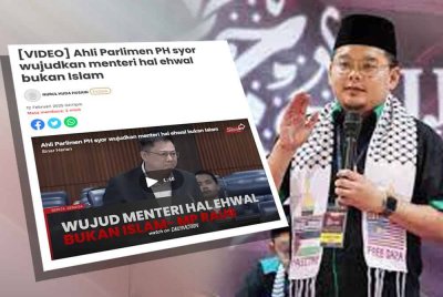 Laporan Sinar Harian berhubung syor ahli Parlimen PH bagi mewujudkan menteri hal ehwal bukan Islam. Gambar kanan: Ahmad Fahmi
