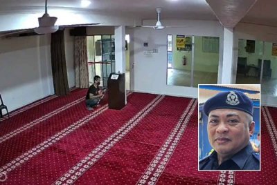 Tangkap layar rakaman CCTV menunjukkan tindakan lelaki mencuri wang tabung surau di Ipoh. Gambar kecil: Abang Zainal Abidin