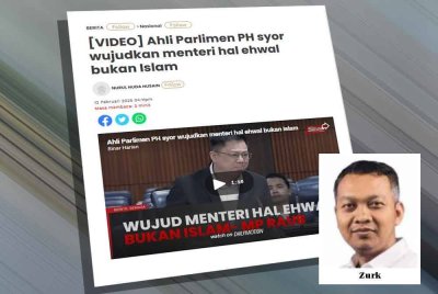 Laporan Sinar Harian berhubung cadangan ahli Parlimen PH mewujudkan menteri hal ehwal bukan Islam