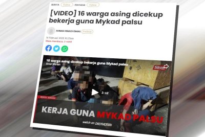 Laporan Sinar Harian pada Jumaat mengenai16 warga asing dicekup bekerja guna kad pengenalan palsu.