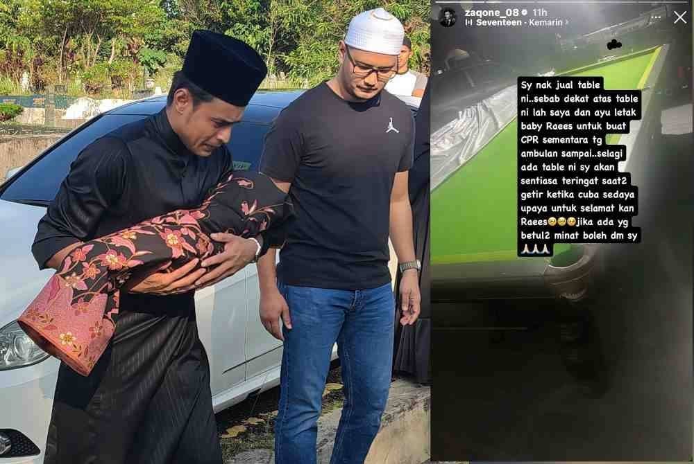 Tangkap layar hantaran Instagram story Zaquan bercadang menjual meja snuker yang menjadi tempat terakhir dia dan isteri melakukan CPR ke atas anak bongsu mereka.