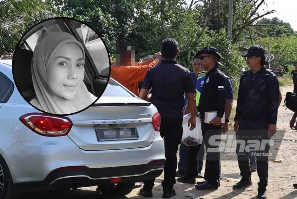 Suspek kes pembunuhan peniaga makanan, Norshamira Zainal (gambar kecil), 37, dibawa ke lokasi mayat mangsa ditemui di tepi Sungai Kuantan berhampiran Jambatan Tanjung Lumpur bagi membantu siasatan lanjut. Foto Sinar Harian