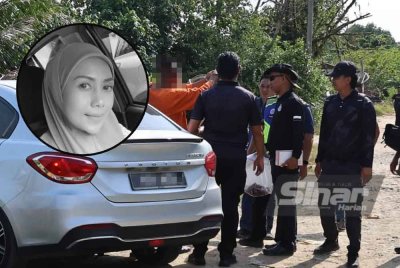 Suspek kes pembunuhan peniaga makanan, Norshamira Zainal (gambar kecil), 37, dibawa ke lokasi mayat mangsa ditemui di tepi Sungai Kuantan berhampiran Jambatan Tanjung Lumpur bagi membantu siasatan lanjut. Foto Sinar Harian