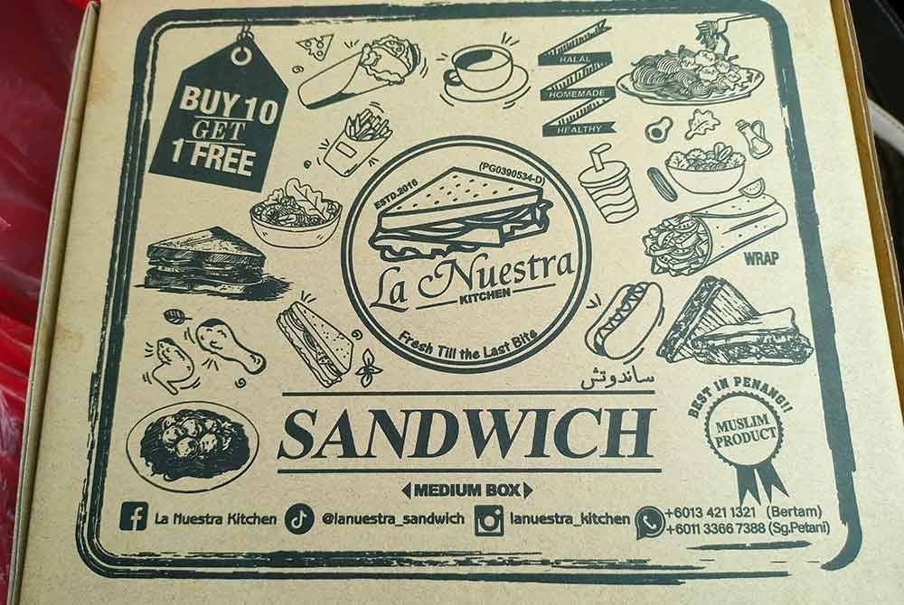 Sandwic La Nuestra Kitchen SP yang ditempah dalam kuantiti banyak akan dihantar menggunakan kotak.