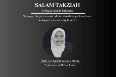 Nur Ain Nabila meninggal dunia selepas pulang daripada menunaikan umrah pada 11 Februari lalu.