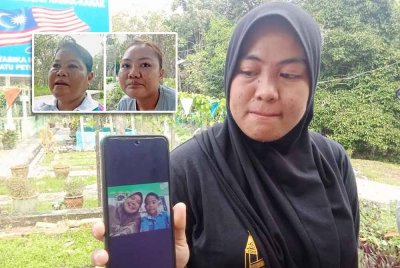 Nor Zakira menunjukkan gambar kenangan anaknya bersama Allahyarham Cikgu Haryani. Gambar kecil: Nora dan Nor Sahila