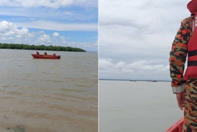 Pasukan bomba melakukan operasi SAR remaja hilang ketika menangkap udang di perairan Tanjung Semawang, Sandakan.