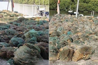 Sebanyak kira-kira 350 bubu naga bernilai anggaran RM53,000 dirampas sepanjang operasi yang dijalankan dalam tempoh 36 jam bermula Jumaat lepas. Foto: Maritim Malaysia
