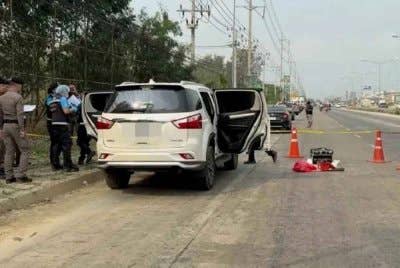Lokasi penemuan trak pikap tersebut di daerah Mueang, wilayah Chachoengsao pada Isnin. Foto: Agensi